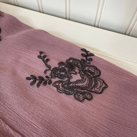 Free People Embroidered Austin Mini Dress Long Sleeve Floral Boho Lavender XS - Picture 5 of 8